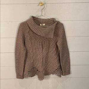 Moth Anthropologie cable knit lacy trim wool blend sweater size small